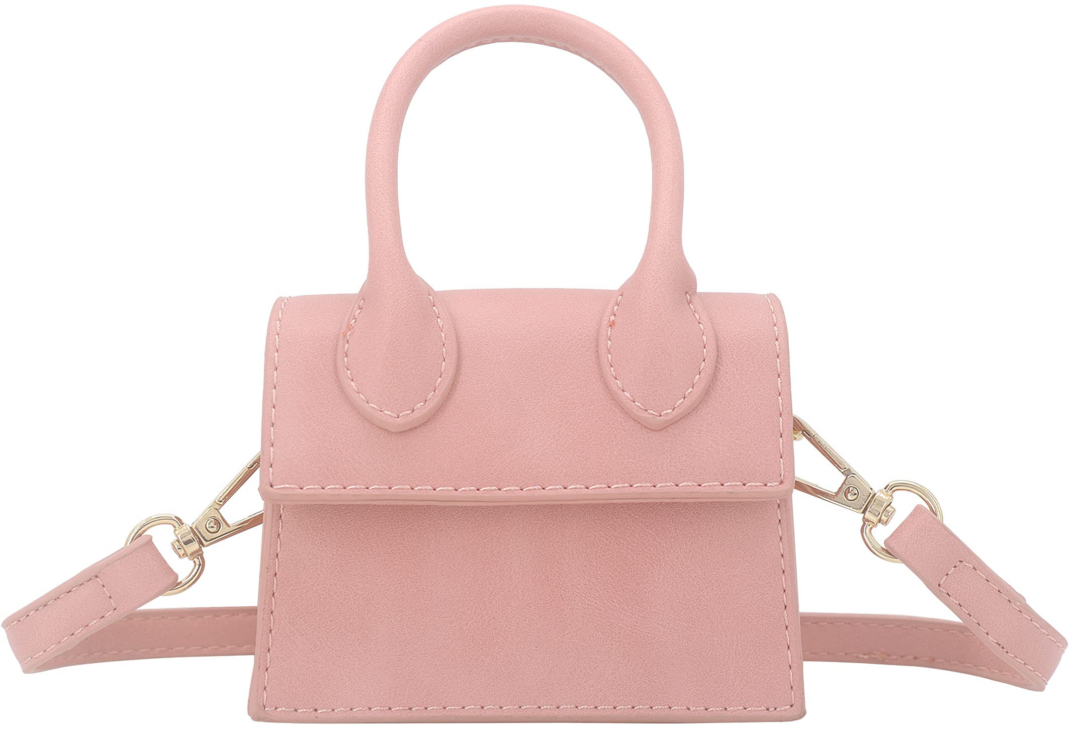 Nodeber Mini Crossbody Bag for Women Girls Synthetic Leather Flap Purse Styling Top-Handle Clutch Handbag, Pink, S