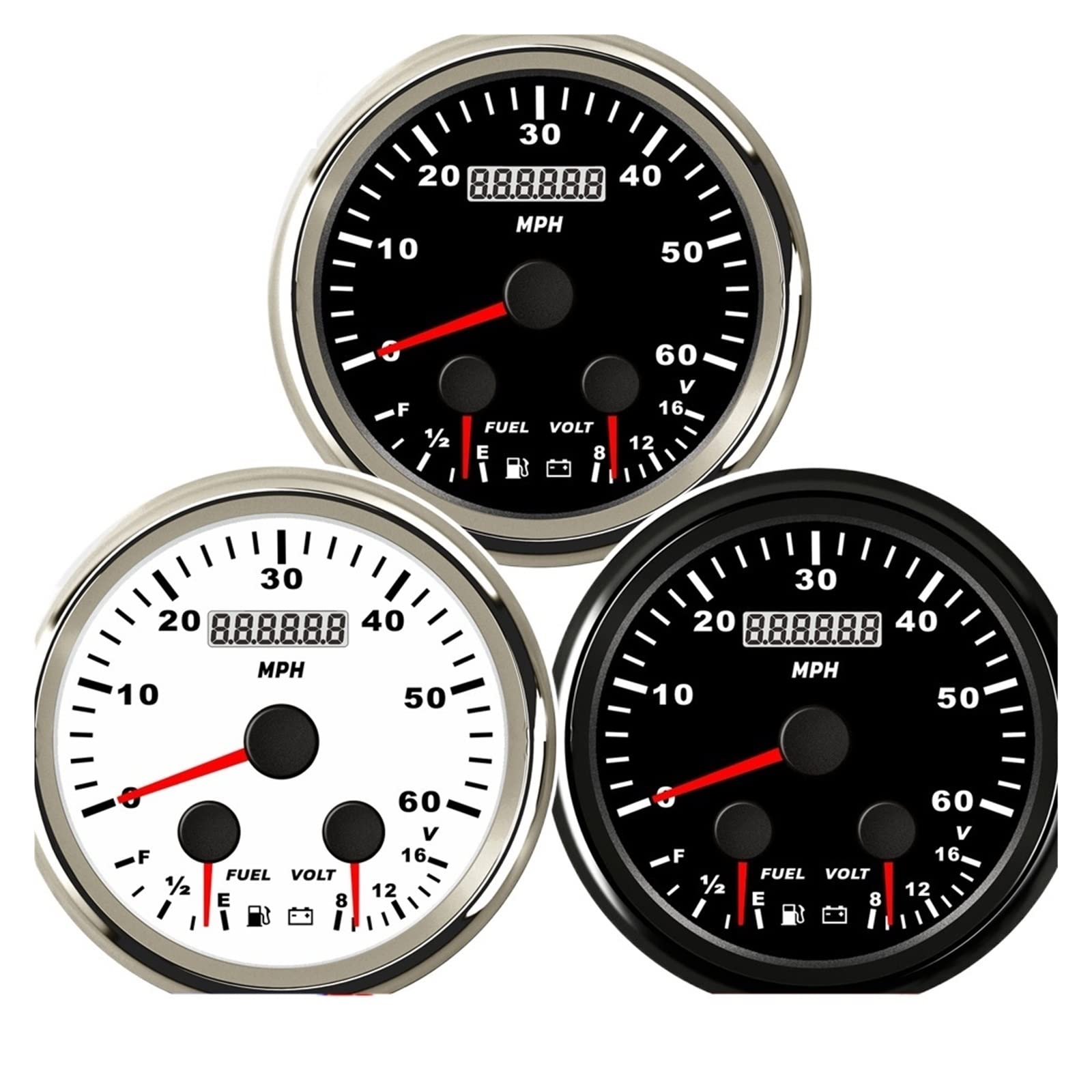 Czujnik poziomu cieczy, 3 w 1 wielofunkcyjny 85mm prędkościomierz GPS + poziom paliwa + woltomierz 240-33 Ohm miernik poziomu 60 MPH(Gauge Holder)