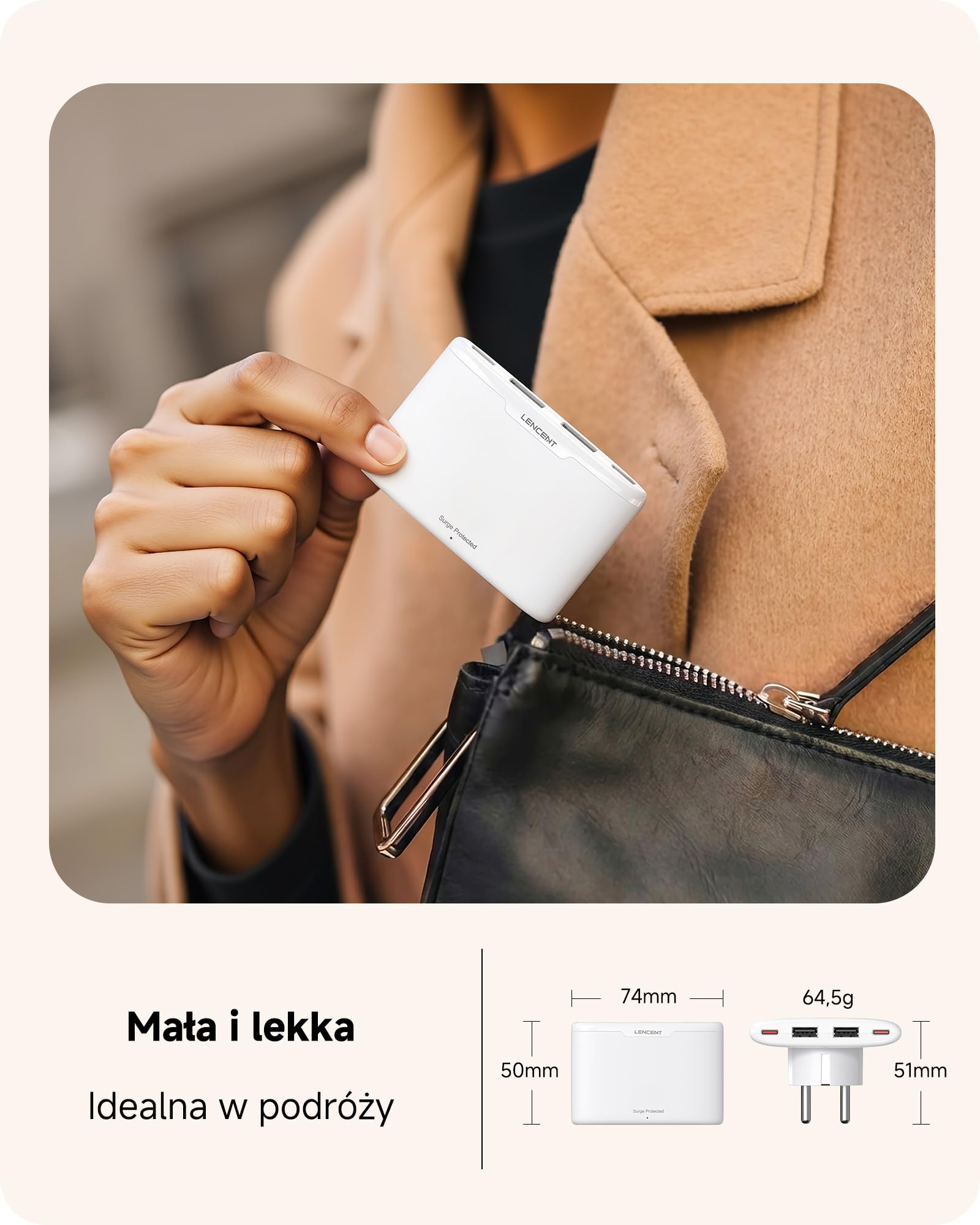 LENCENT Ładowarka USB Slim do ściany, wtyczka do ładowania EUładowania | z 4 gniazdami 17 W USB-C Ładowarka szybkie ładowanie, kompatybilna z iPhone 17/16/15, iPad, telefon komórkowy, tablet