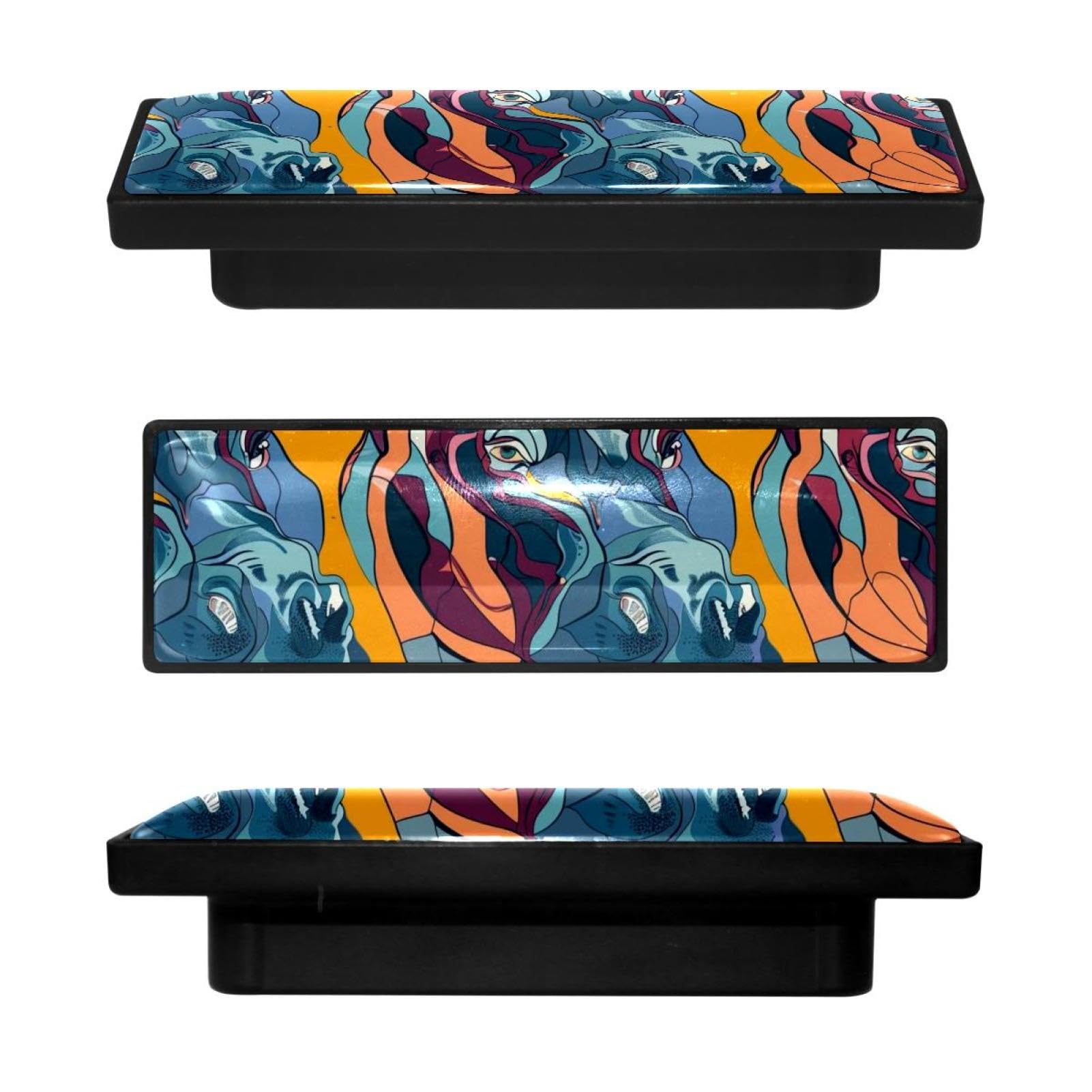 Boutons de placard rectangulaires hippopotame abstrait pour cuisine et chambre (lot de 4)