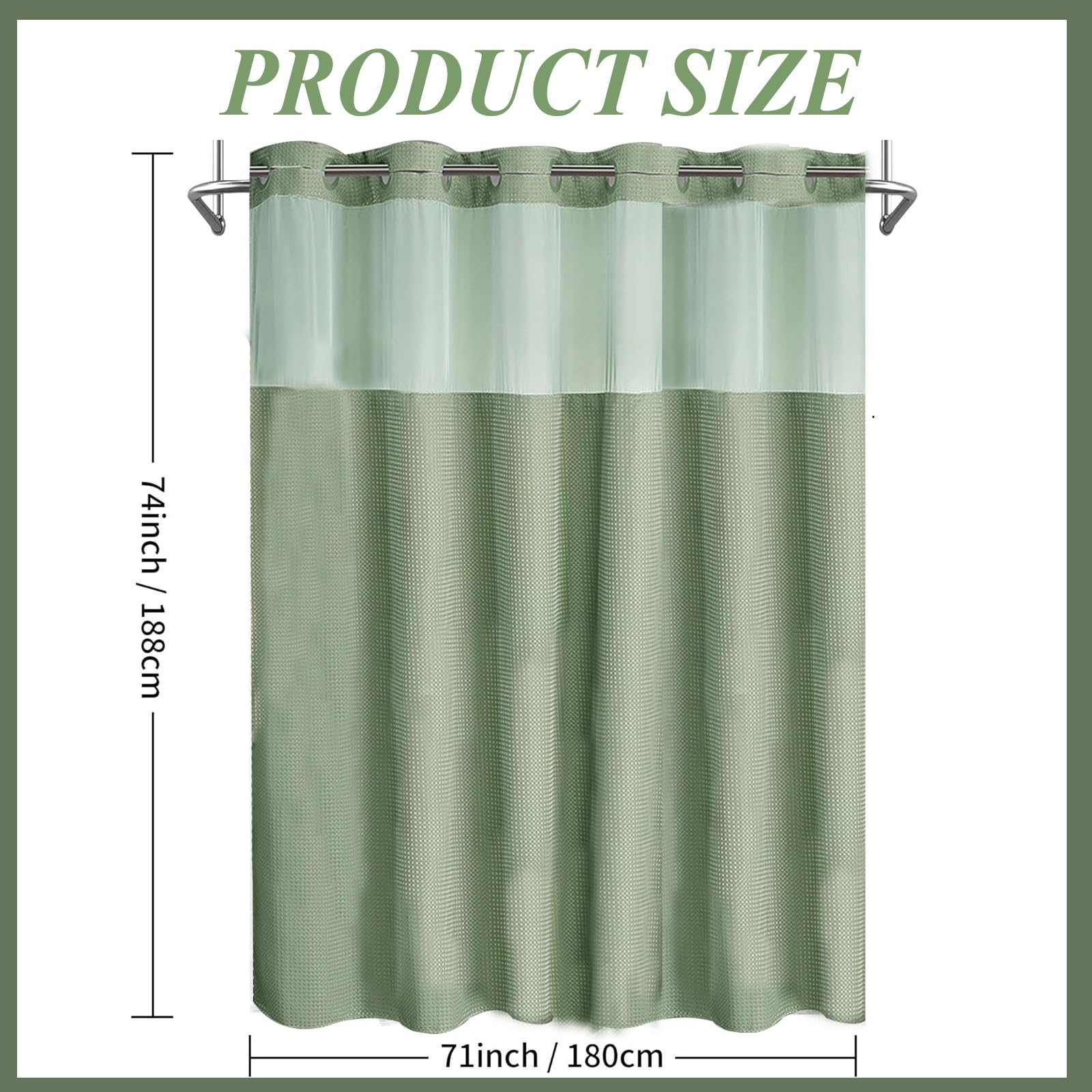 Tenda da doccia impermeabile senza ganci, in tessuto a nido d'ape verde, per casa e hotel, resistente alla muffa, facile da installare, elegante decorazione per il bagno