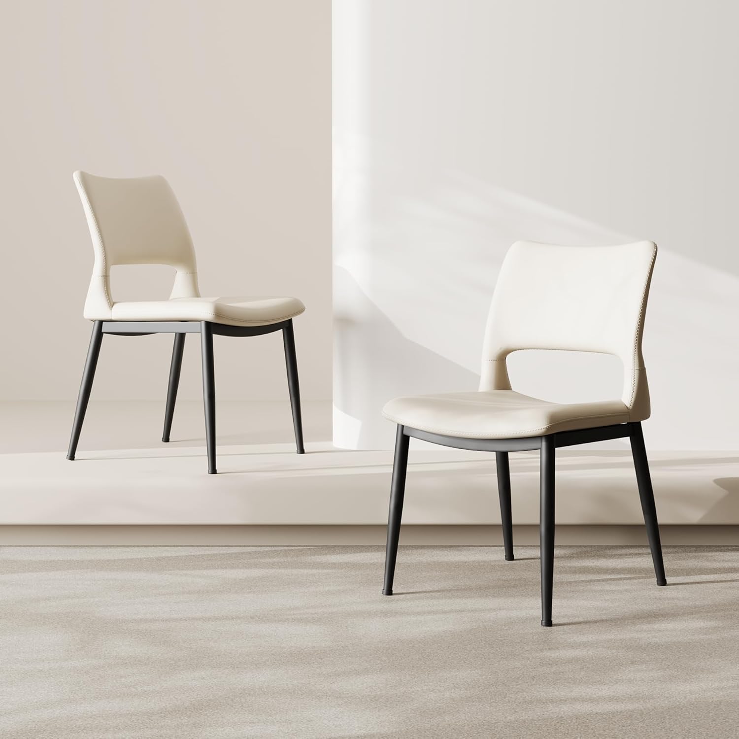 19" Durable Pu Leather Sturdy Construction Conversation Set, Mid-Century Coffee Chair with Metal Frame, Fashion Dining Chairs Set of 2 for Kitchen & Office, White PU