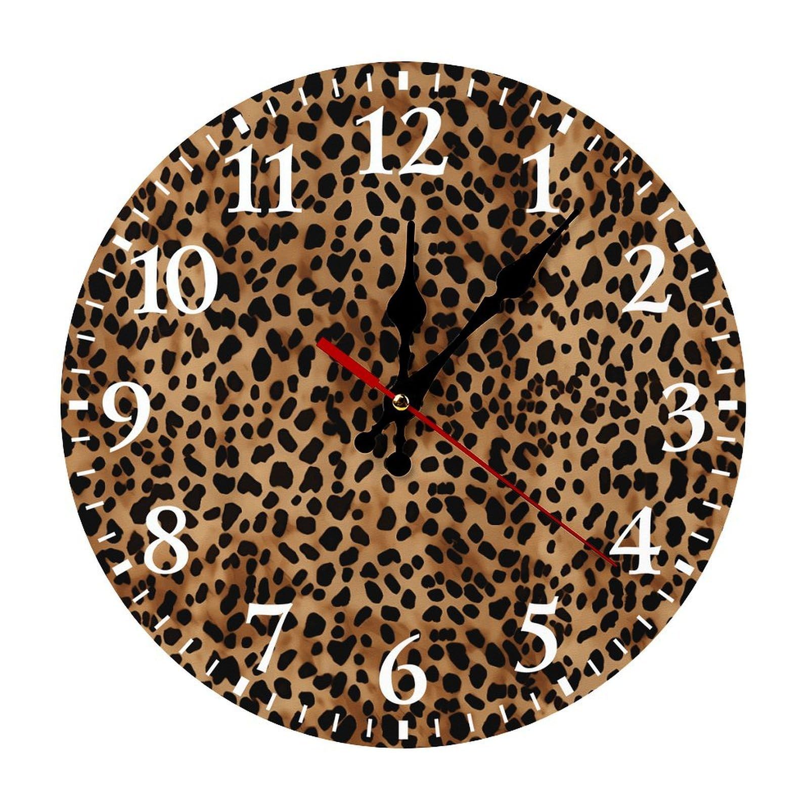 Horloge silencieuse à piles motif léopard, pendule murale ronde blanche 30 cm moderne