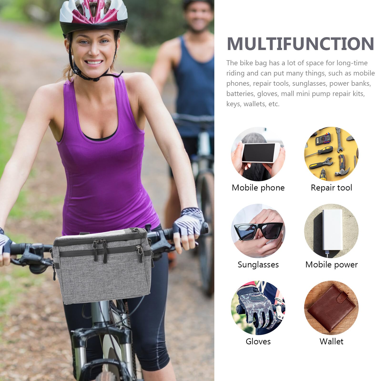 Cabilock Bolsa para Manillar de Bicicleta de Lona, Bolsa Delantera Simple, Aislada, para Bicicleta Eléctrica y Carretera, Adecuado para Herramientas y Baterías
