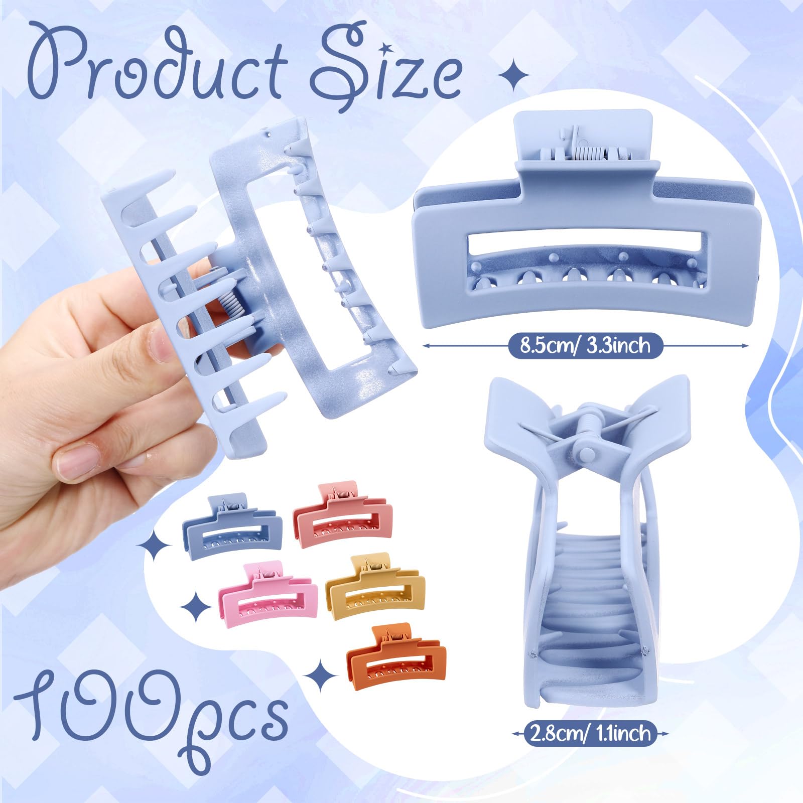 XunYee Juego de 100 pinzas para el pelo a granel, pinzas grandes a granel, pinzas para el pelo de mandíbula cuadrada para mujeres, antideslizantes, rectangulares, accesorios para el cabello para niñas