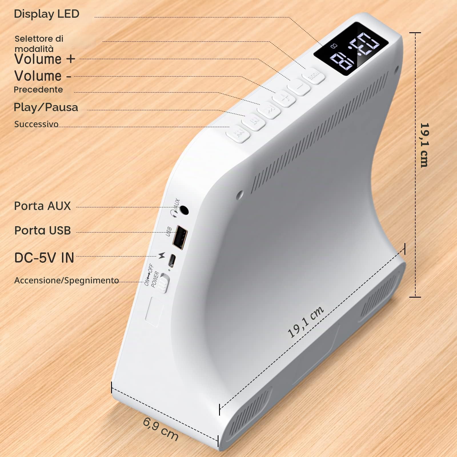 Lettore CD da tavolo con altoparlanti e Bluetooth 5.0 Bianco | Lettori CD con Telecomando Copertura antipolvere Display Radio FM Timer Riproduzione per USB e AUX