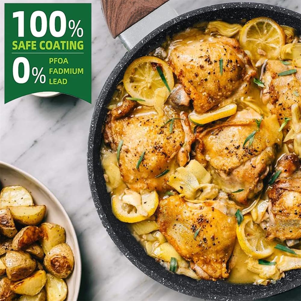 Set di Pentole E Padelle Antiaderenti, 15 Pezzi, Nero, per Induzione, Cucina Sana, Martellata, Nero, 15 Pezzi
