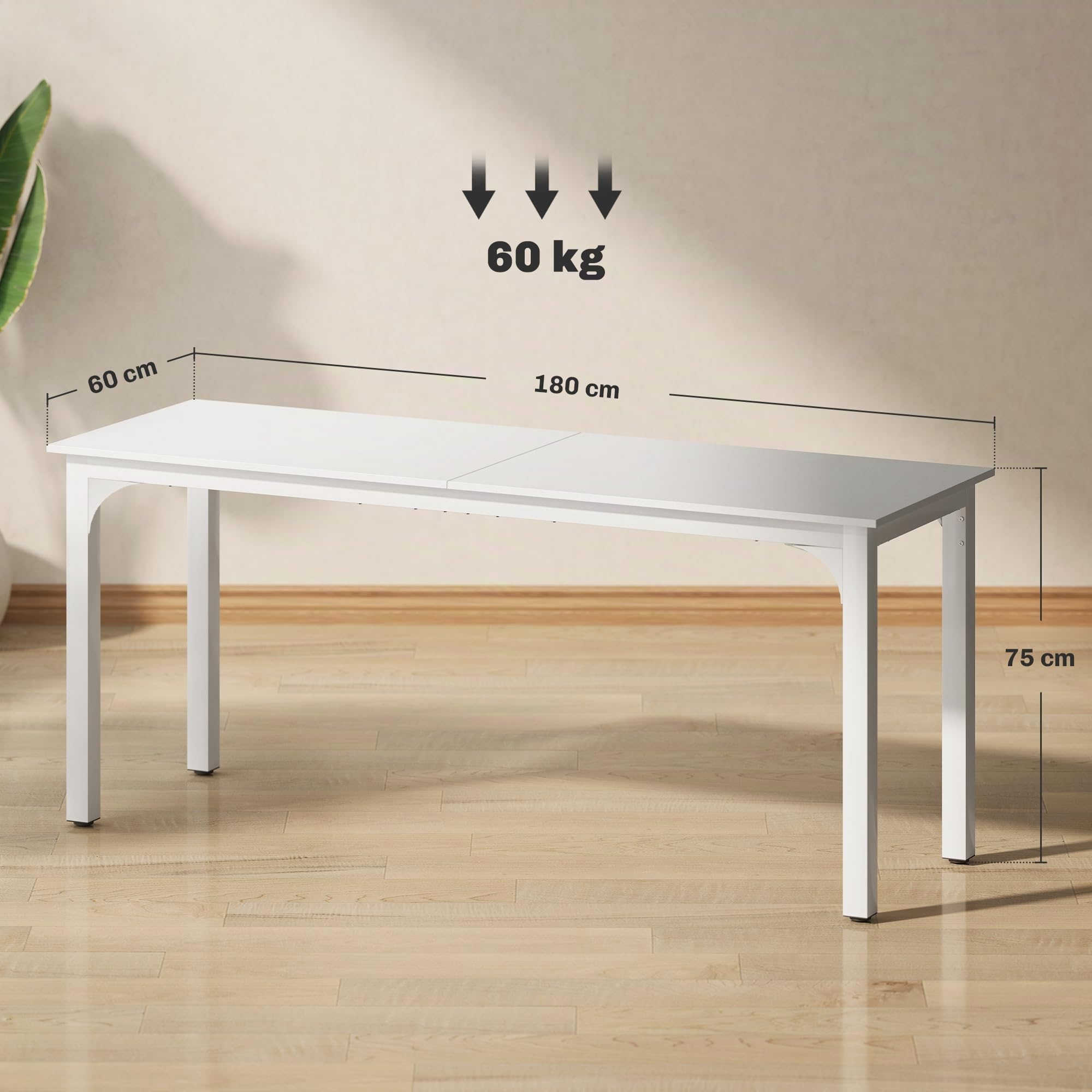 HOMCOM Scrivania, scrivania per computer, 180 cm, con ampio piano per 2 persone, telaio in acciaio, tavolo per computer per lavoro a casa o studio, bianco