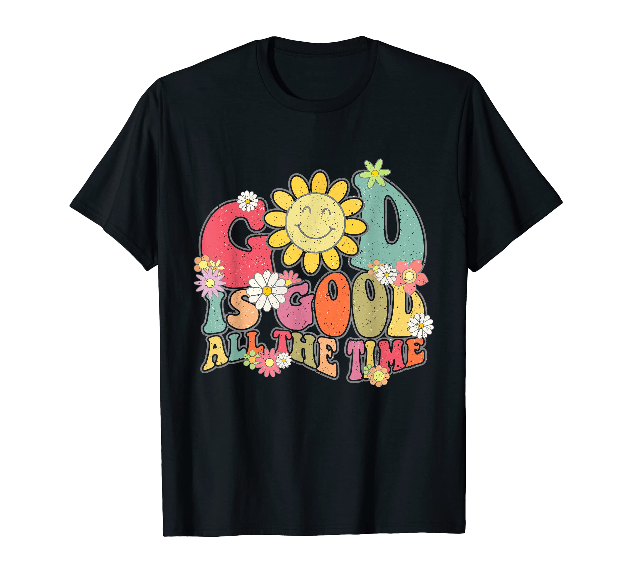 Vintage Floral ChristianGod Is Good All The Time Retro Vintage Floral Christian T-Shirt