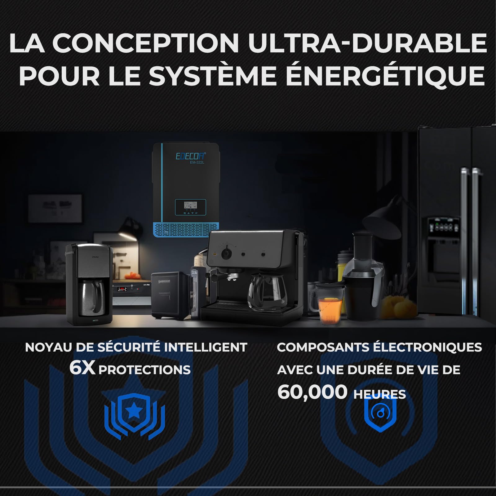 EDECOA 3200w Onduleur Hybride 24v Chargeur Solaire MPPT 60A Pur Sinus 30-150Vdc Off-Grid BMS Communication Chargeur de Batterie Priorité du réseau Régulateur de Charge Solaire