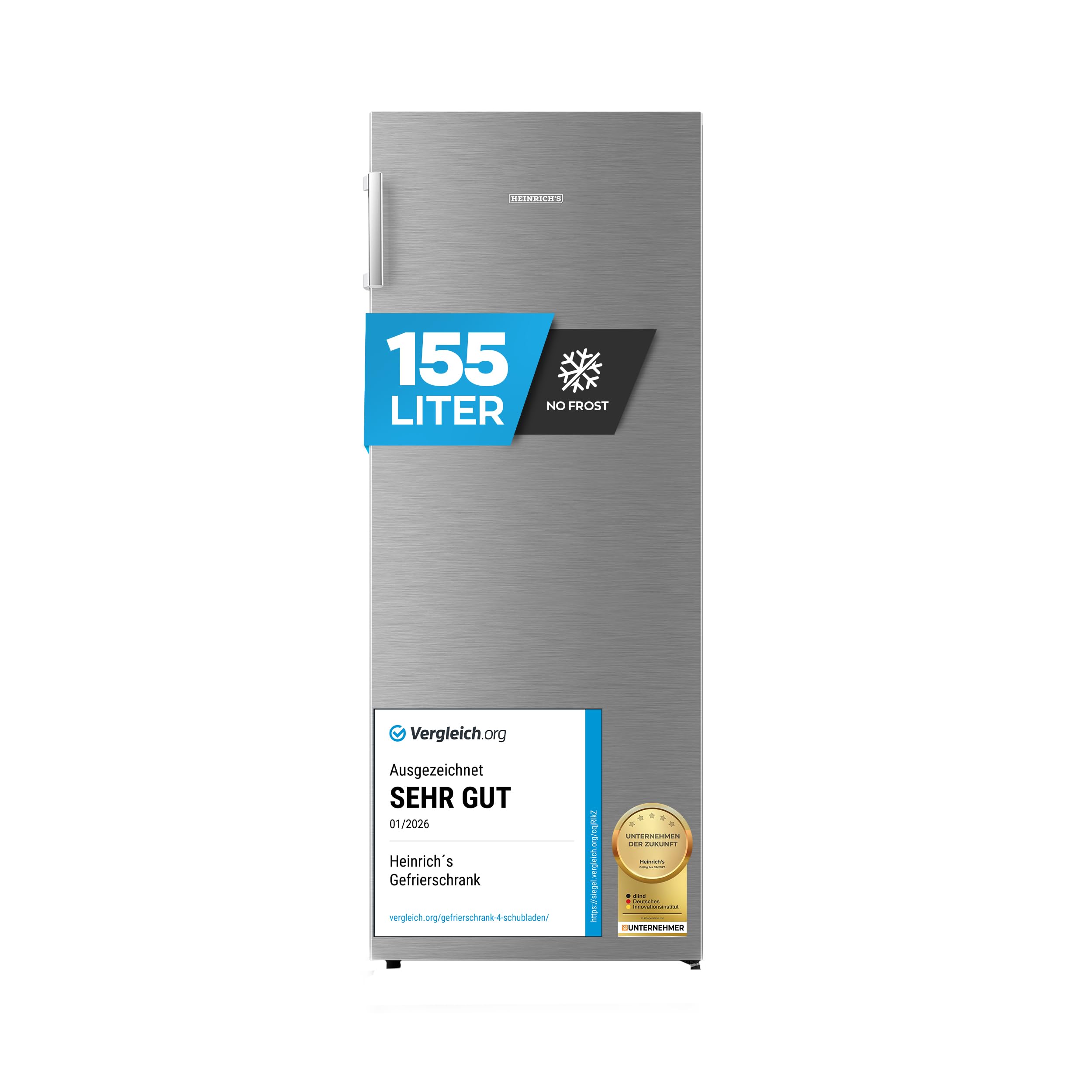 Heinrich´s Gefrierschrank Temperatur:-14°C~-24°C, Freezer, No-Frost Schutz, Gefrierschubladen + Gefrierfach, LED-Display,Airflow, wechselbarer Türanschlag, Alarmfunktion