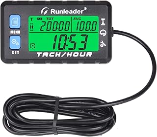 Runleader Hour Meter Tachometer, Maintenance Reminder, Alert RPM Reminder, Initial Hours Settable, Battery Replaceable, Use for Lawn Mower Generator Marine ATV and Gas Powered Equipment (HM058B-BU)