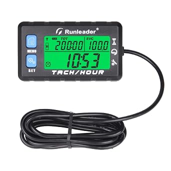 Runleader Hour Meter Tachometer,Maintenance Reminder RL-HM058BBlue Button | Alert RPM Reminder,Initial Hours Settable,Battery Replaceable,Use for Lawn Mower Generator Marine