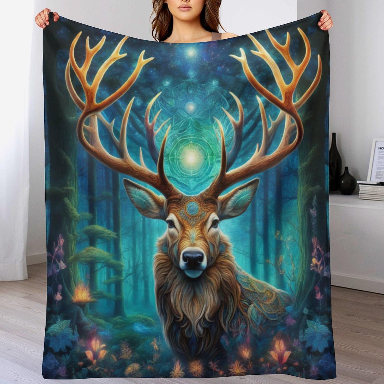 Couverture thermique cerf en tissu peluche extra doux lavable en machine