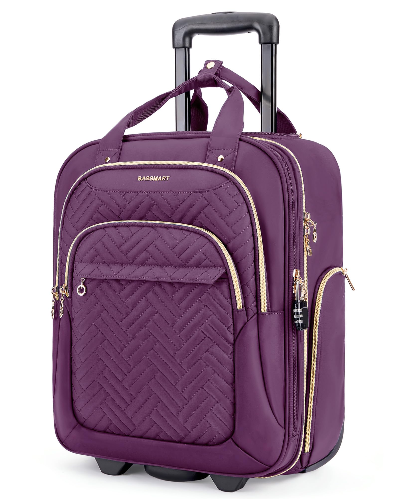 BAGSMART 16 Inch Underseat Carry On Luggage with Wheels Purple
