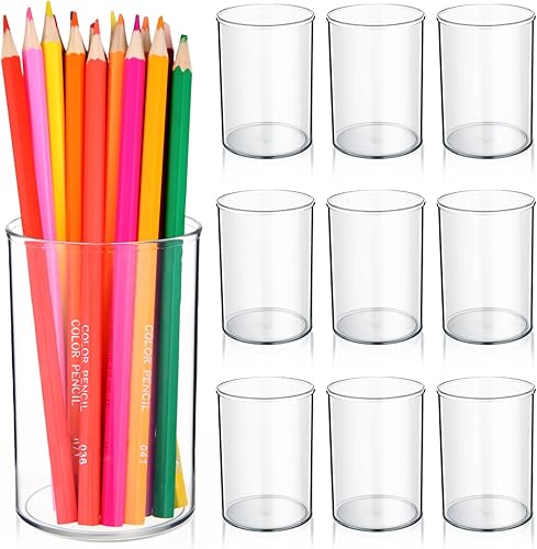 Crtiin Paquete de 10 soportes de acrílico transparente para bolígrafos, brochas de maquillaje, soporte redondo para lápices, organizadores de