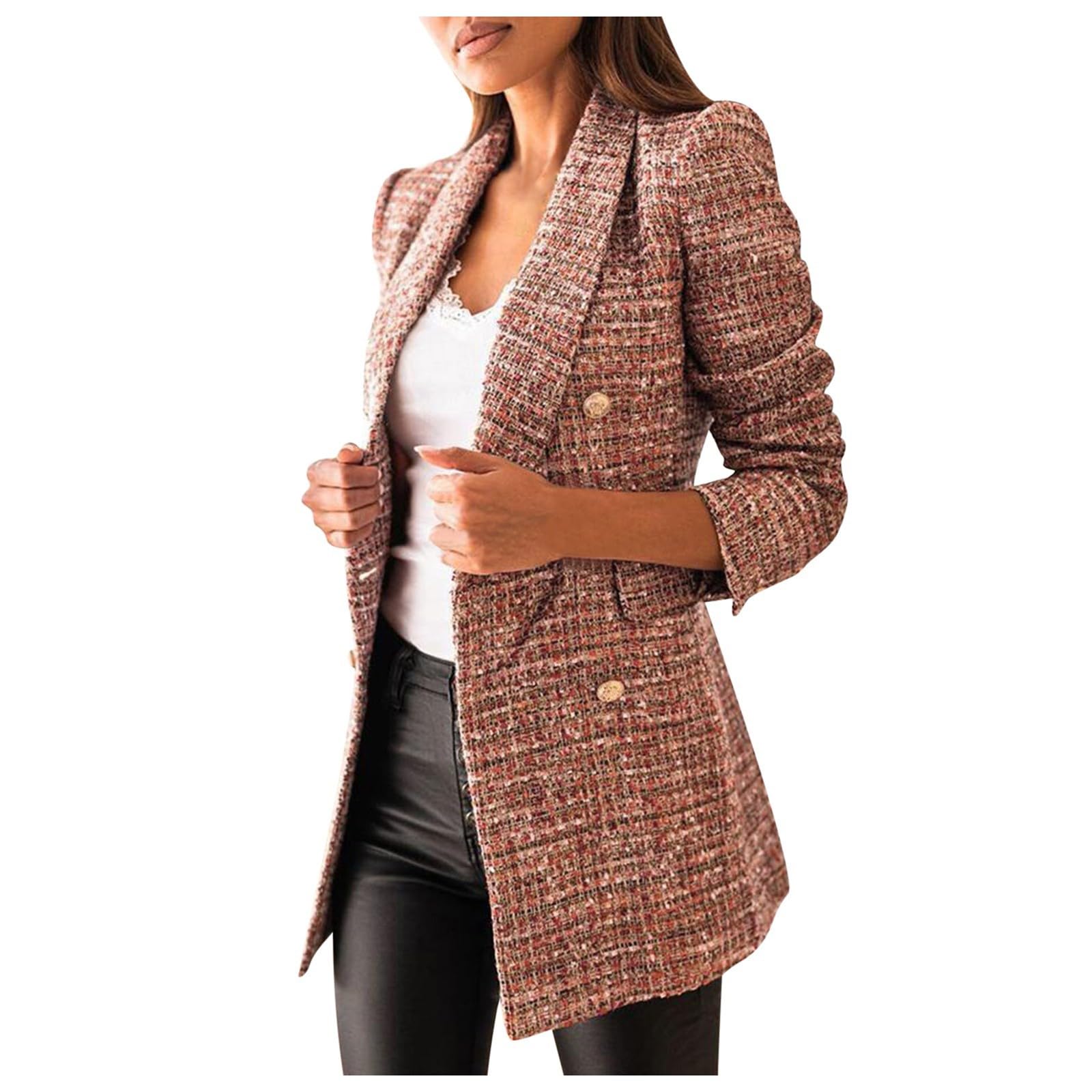 Tweed Blazers for Women Lightweight Plaid Open Front Fully Lined Houndstooth Blazer Business Elegant Work Office Coat