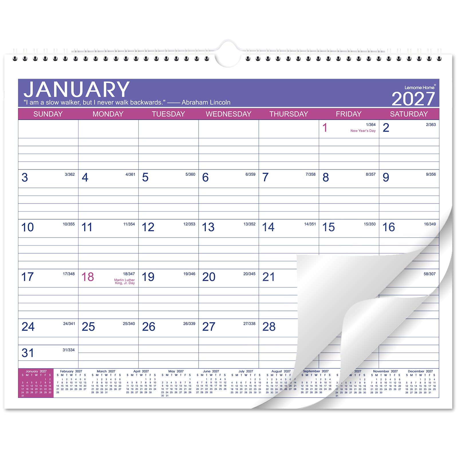 Amazon.com: 2027 Wall Calendar - Calendar 2027, Jan. 2027 to Dec. 2027, 15"  x 11.5", Wall Calendar 2027with Thick Paper + Metal Hanging Hook with  Julian Date, 2027 Calendar Planner - Purple : Office Products