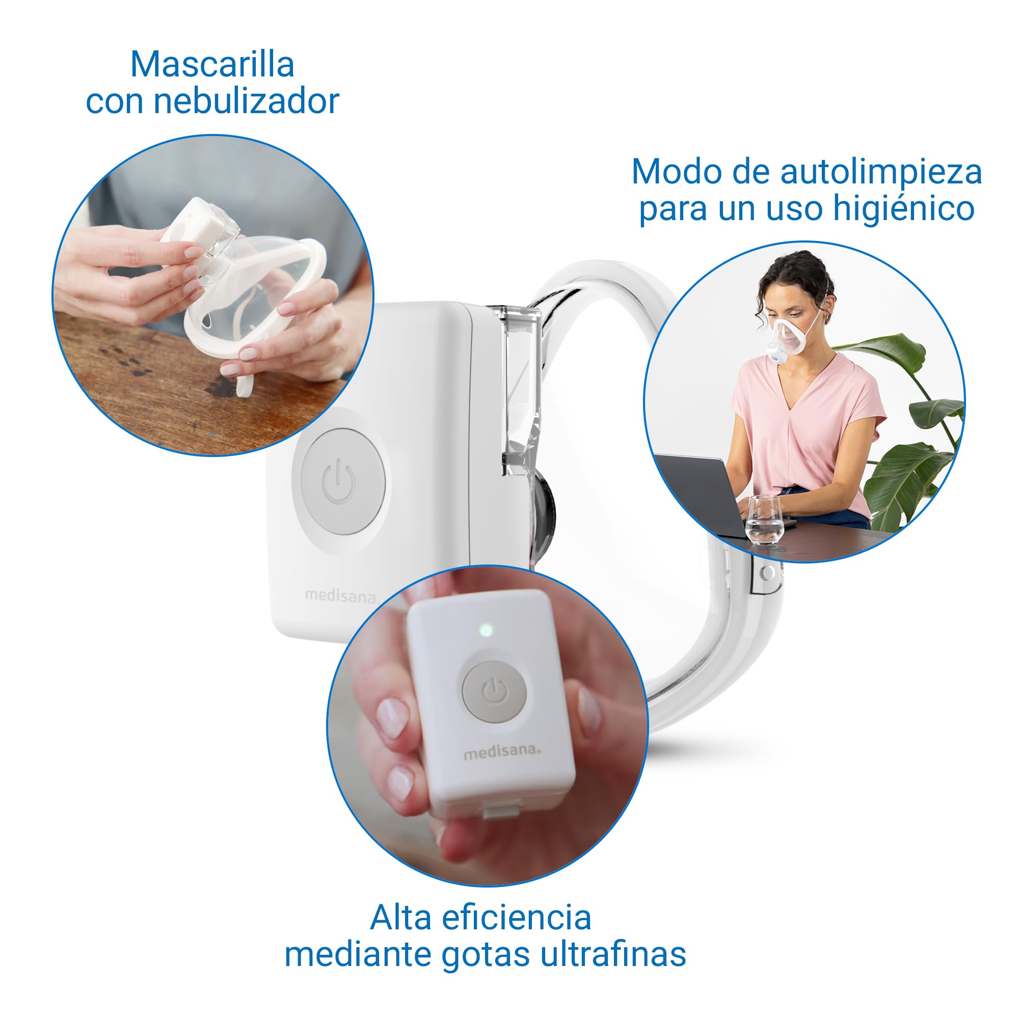 medisana IN 700 inhalador con batería recargable, portátil e inalámbrico para inhalación manos libres, nebulizador con tecnología de malla, con boquilla y mascarilla para resfriados o asma