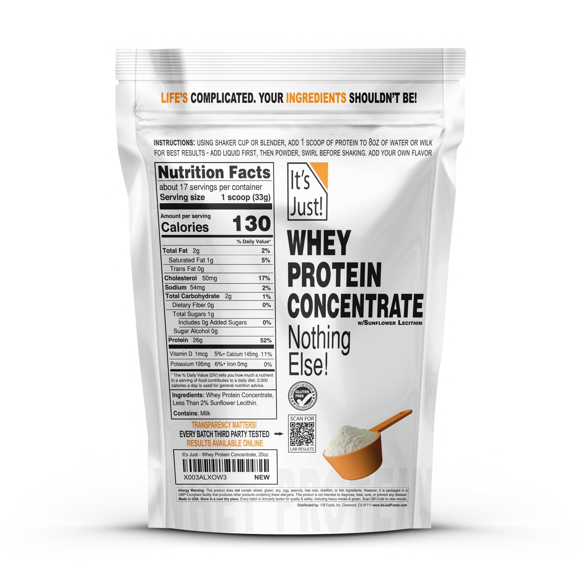 It's Just! - 100% Whey Protein Concentrate, 1.25lb, Unflavored — Amazon image 2