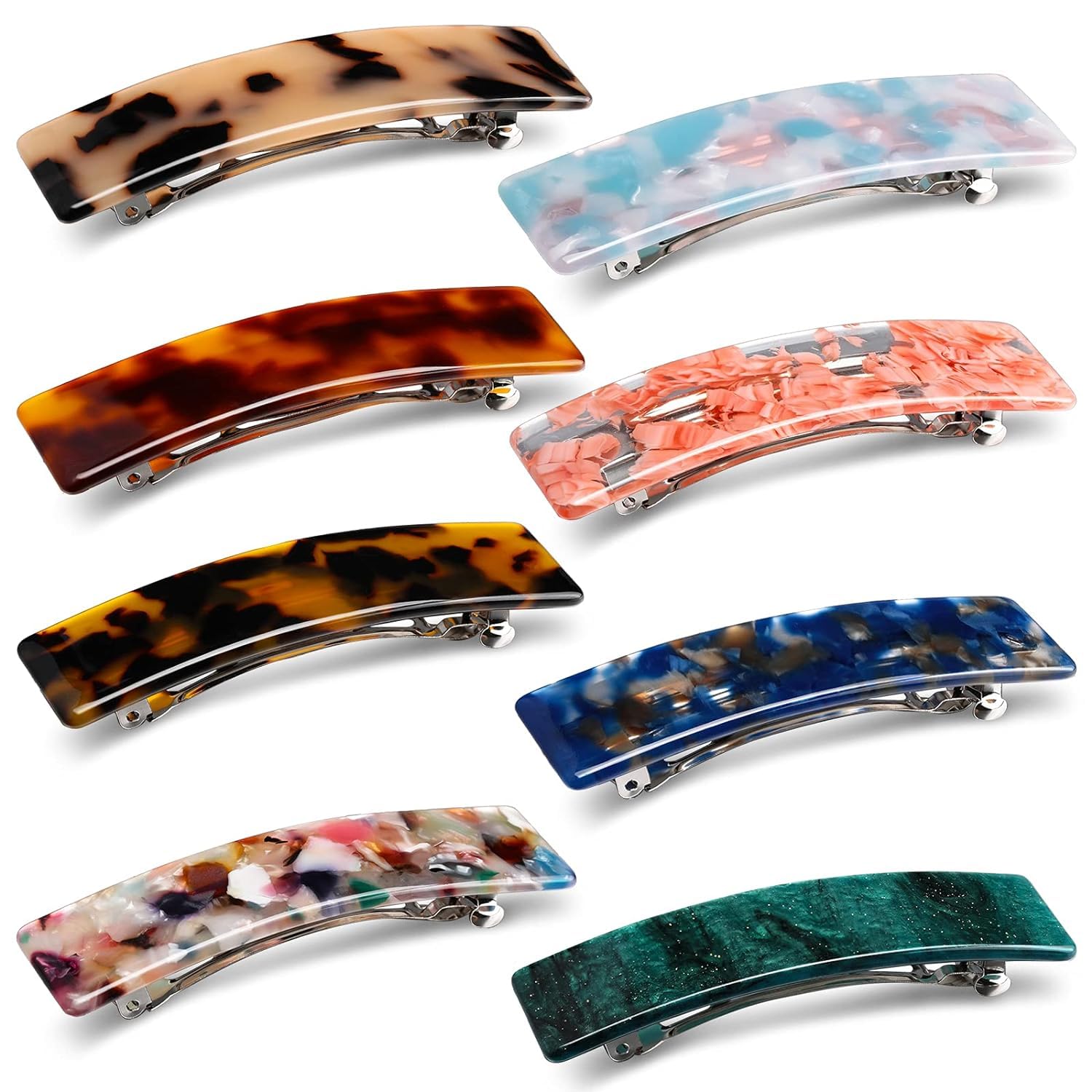 Womens Hair Barrettes Cellulose Acetate Hair Clip Tortoise Shell French Design Celluloid Rectangle Hair Clips (Colorful Patterns) (6)