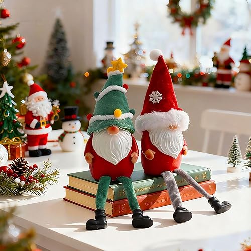 Miniatura 5 de Decoración de gnomos de Navidad de resina, 2 gnomos de invierno de patas largas de Navidad, hechos a mano, regalo sueco escandinavo de Papá Noel,
