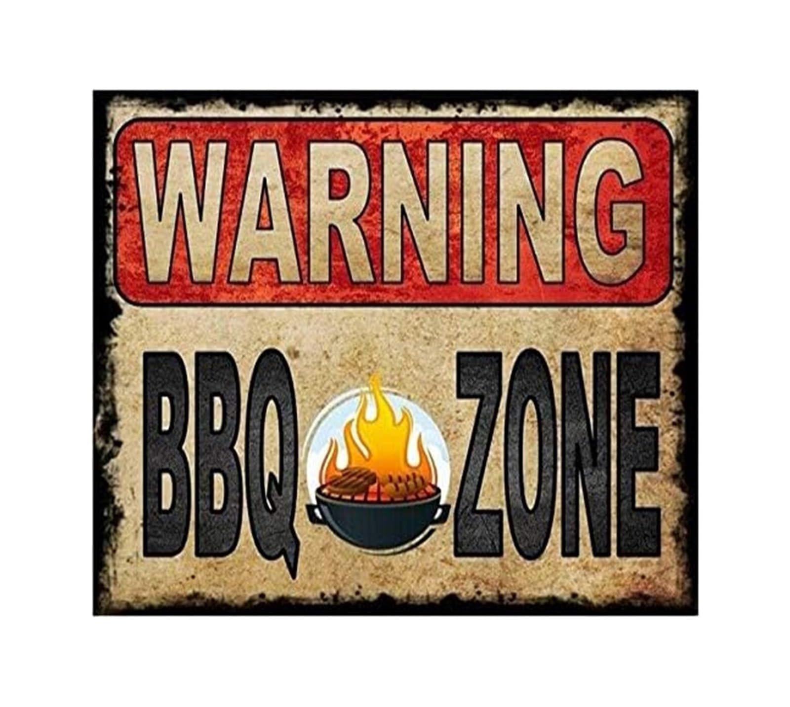 IDGTTLDF Funny BBQ Warning Metal Tin Sign Vintage Grilling Area Sign for Backyard Patio Man Cave Garage Decor 8 X 12 inch