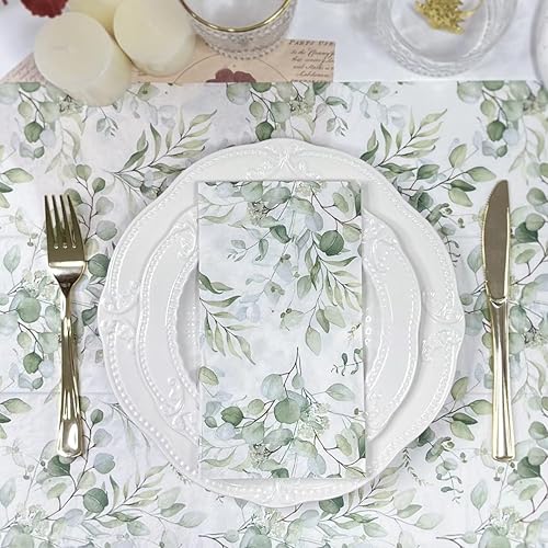 Miniatura 7 de 100 servilletas desechables para invitados, toallas de mano desechables de papel con hojas verdes, servilletas de mano decorativas de papel para