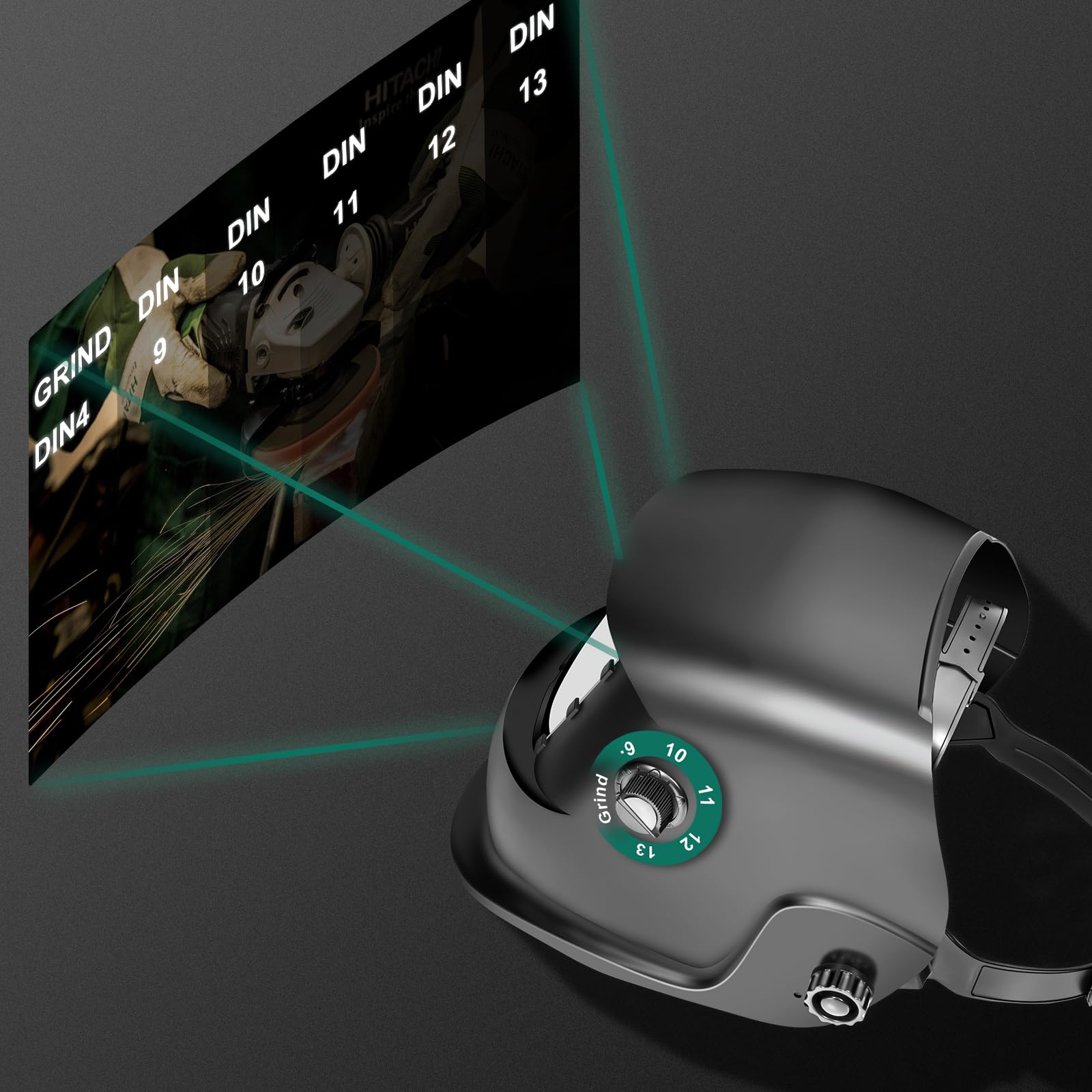 HYCHIKA Máscara de Soldador Auto Oscurecible - Casco de Soldador Solar con Pantalla Ajustable DIN 9-13 y 2 Sensores Independientes, Casco de Soldador con Batería Reemplazable, Gorro de Soldador