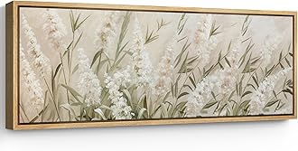 SIGNFORD Large Framed Canvas Print Wall Art Soft White Floral Field Tranquil Illustrations Modern Art Calm Warm for Living Room, Bedroom, Office - 60"x20"