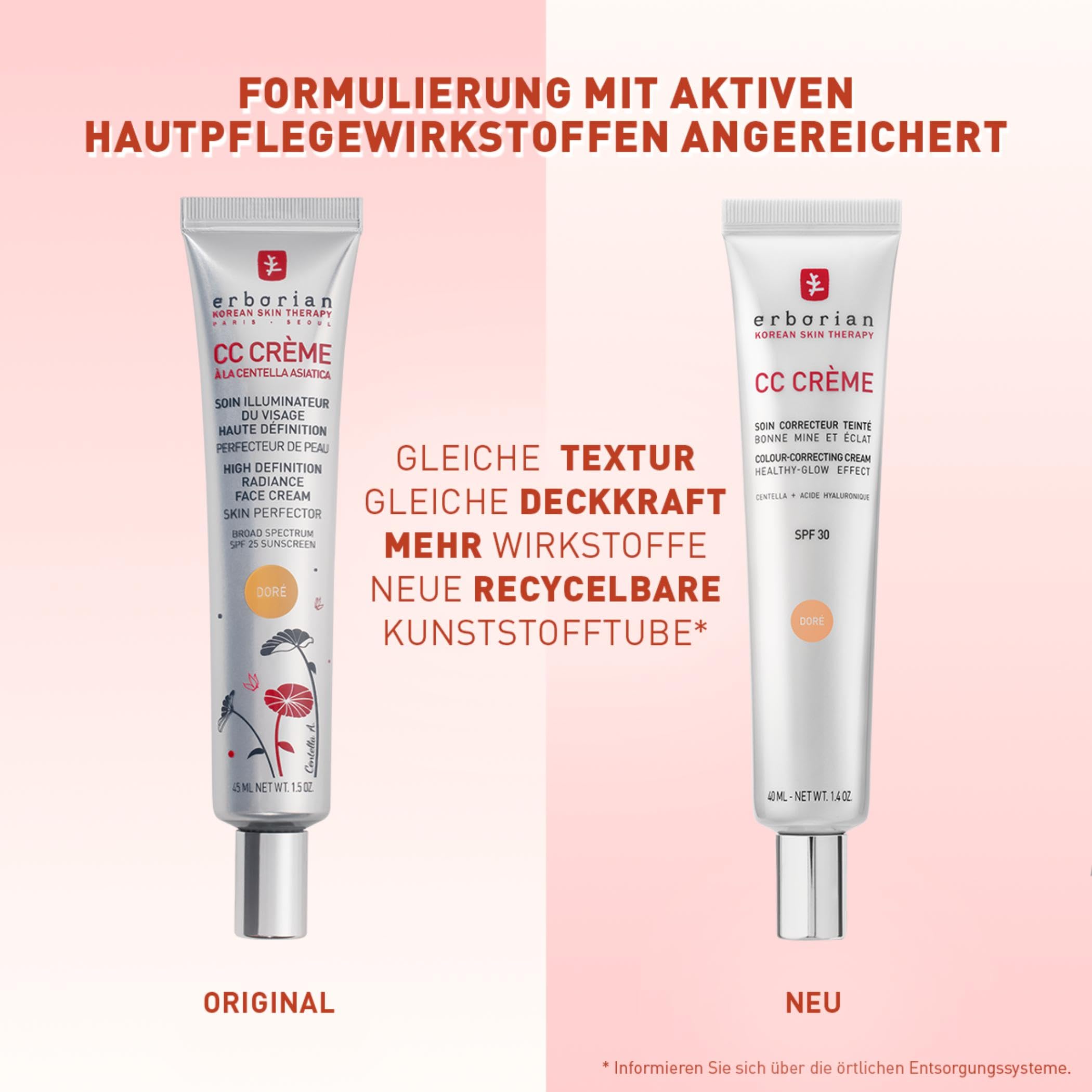 Erborian - CC Crème mit Centella Asiatica - High-Definition Illuminierende GesichtsCrème und Make-up - Sonnenschutz SPF 30 - Koreanische Kosmetik