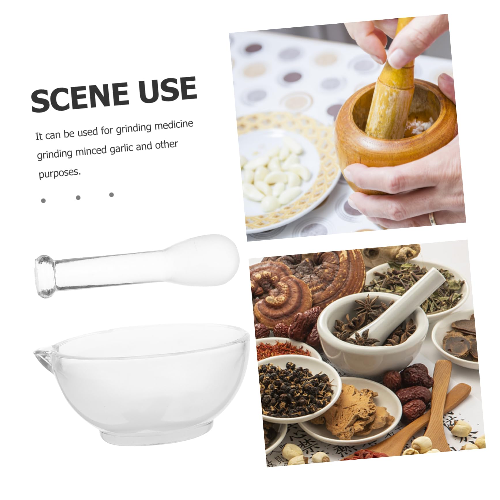 Set Mortaio in Vetro con Pestello, per Laboratorio | Ciotola da Macinare e Mescolare, Resistente alla Rottura, Uso Cucina, Articolo Versatile