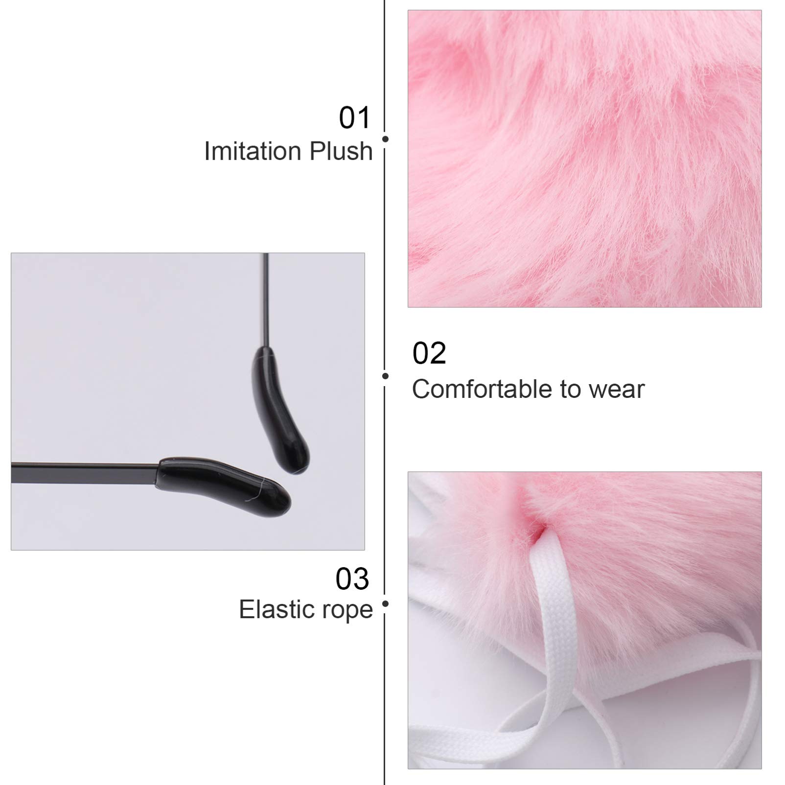 FRCOLOR Faux Fur Cat Ears Headband, Anime Ears Headband Fox Ears Tail Kit Cosplay Costume Set for Party Halloween Pink - Image 4
