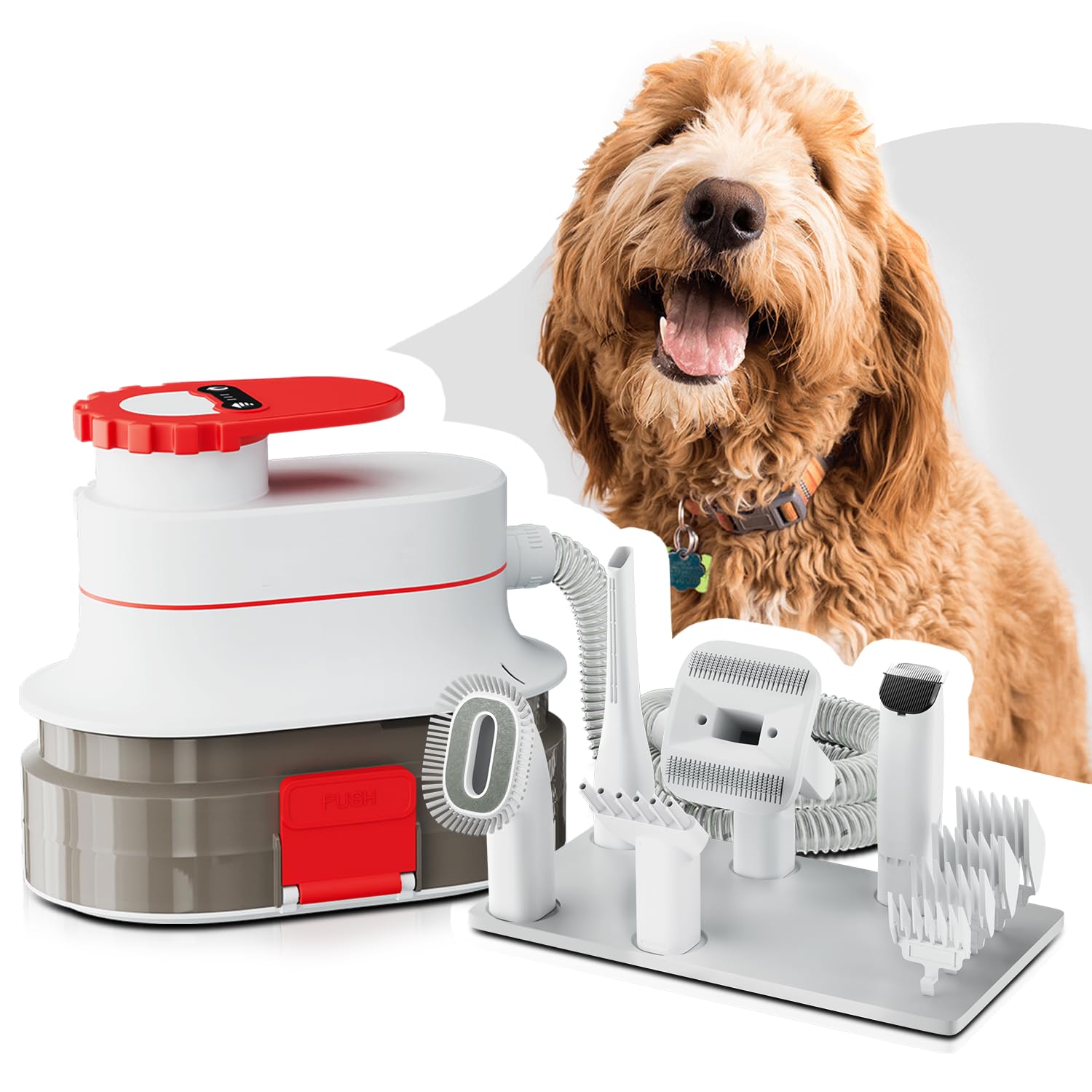 Magshion Dog Grooming Kit, Dog Hair Grooming Vacuum with Pet Clipper for Home Use, Low Noise Suction, 4L Dust Cup, 5 Grooming Tools, Red