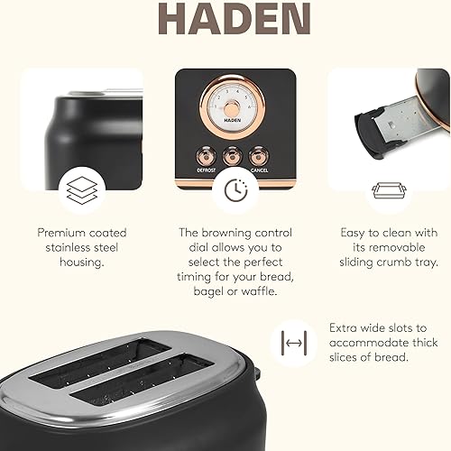 Miniatura 3 de Haden Dorset - Hervidor eléctrico de acero inoxidable de 1.7 litros con base de 360 grados con tostadora de acero inoxidable de ranura ancha de 2