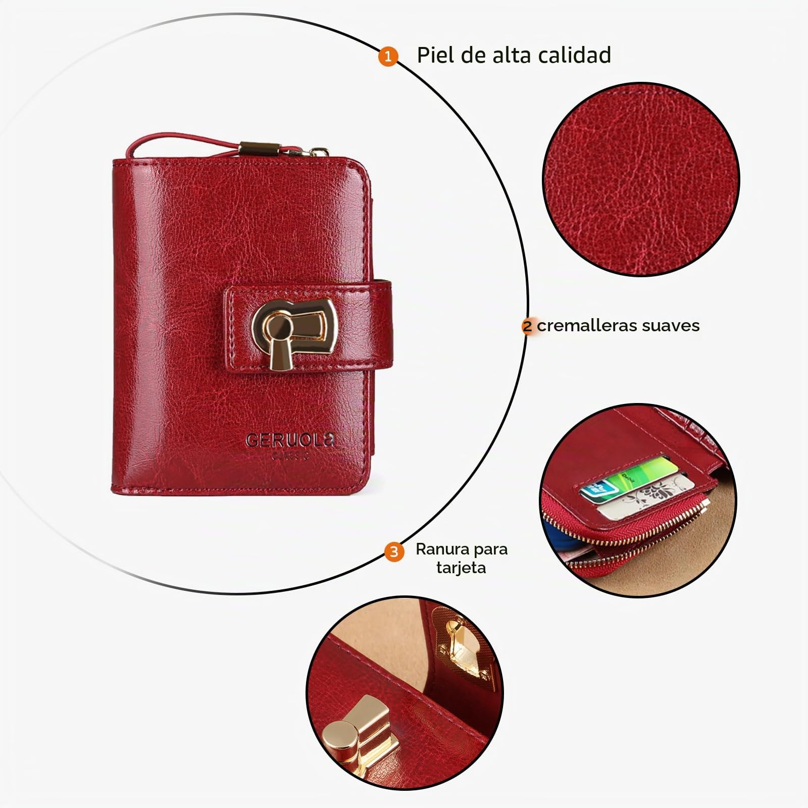 Cartera de Mujer Moda Monedero RFID Bloqueo Tarjetero para Tarjetas Piel Auténtica Billetero con 11 Ranuras para Tarjetas Wallet Rojo