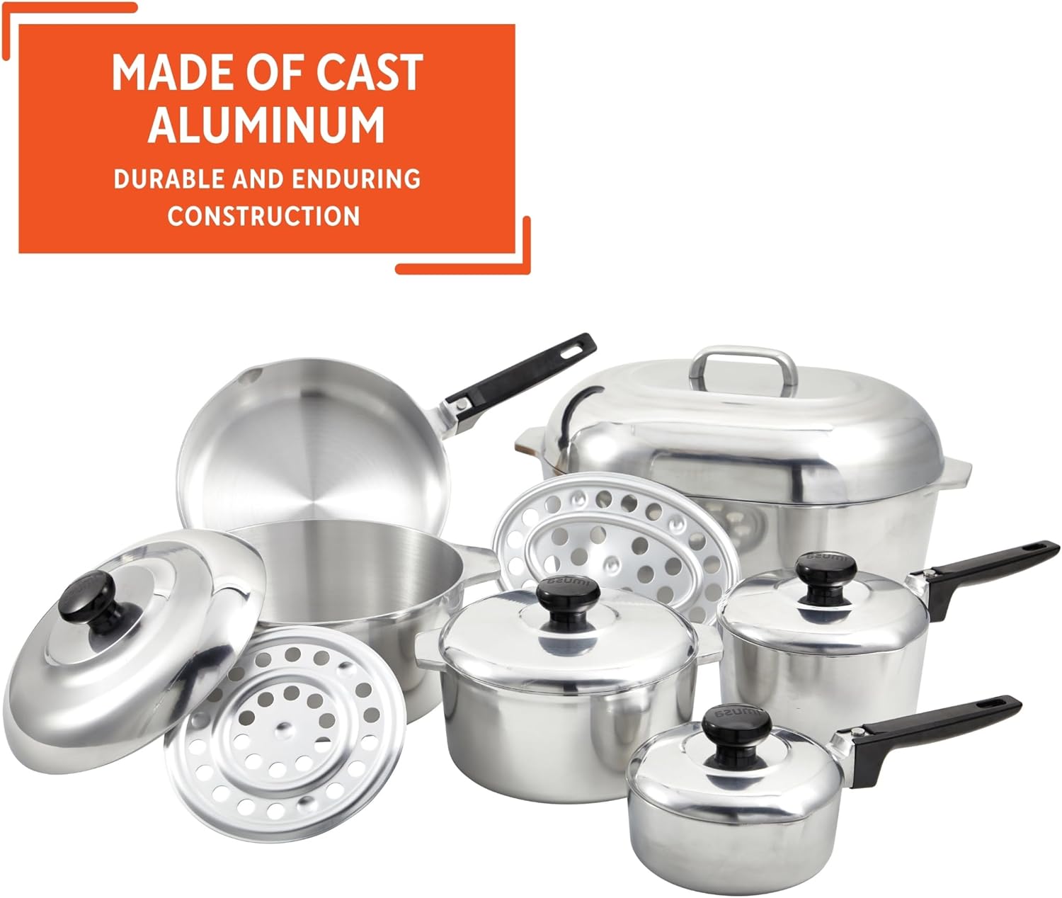 IMUSA USA Heavy Duty 13-Piece Cast Aluminum Cajun Cookware Set, Silver