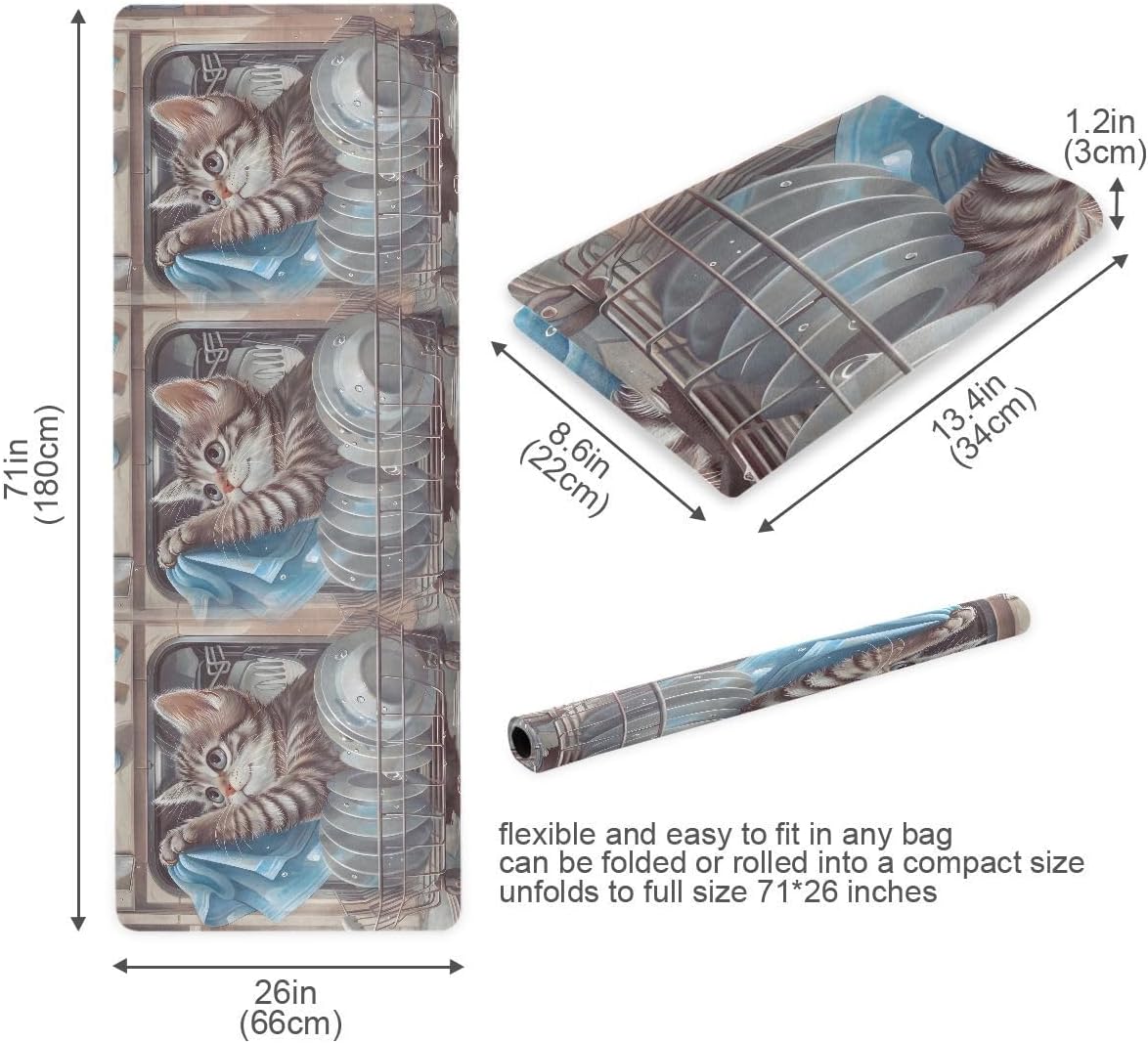 ALAZA Kitten Dishwasher Yoga Mat Non Slip Fitness Exercise Mat, Workout Mat for Yoga, Pilates and Floor Exercises