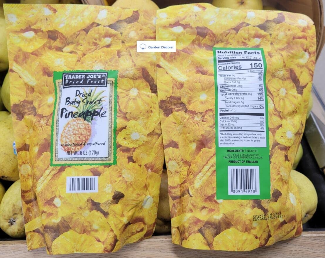 Trader Joe's2 Trader Joe’s Dried Fruit Dried Baby Sweet Pineapple Unsweetened & Unsulfured 6oz 170g (Two Bags)