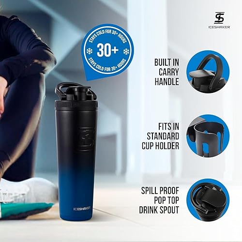 Miniatura 10 de Ice Shaker Botella agitadora aislada de acero inoxidable, 32 onzas, roja, fría durante más de 30 horas, taza aislada con agitador giratorio, botella