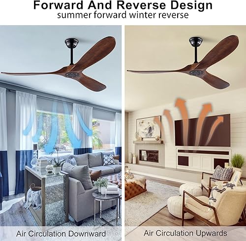 Miniatura 3 de Ventilador de techo de madera de 60 pulgadas sin luz con control remoto y motor de CC reversible silencioso de 3 aspas, moderno ventilador de techo