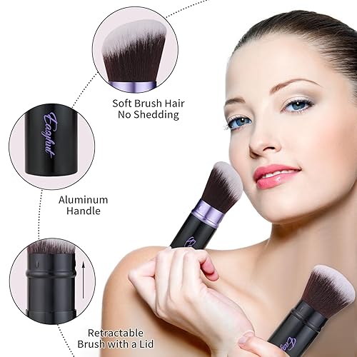 Miniatura 7 de Brochas de maquillaje retráctiles Kabuki, juego de 2 brochas para rubor, pinceles portátiles para polvo con parte superior plana y en ángulo para