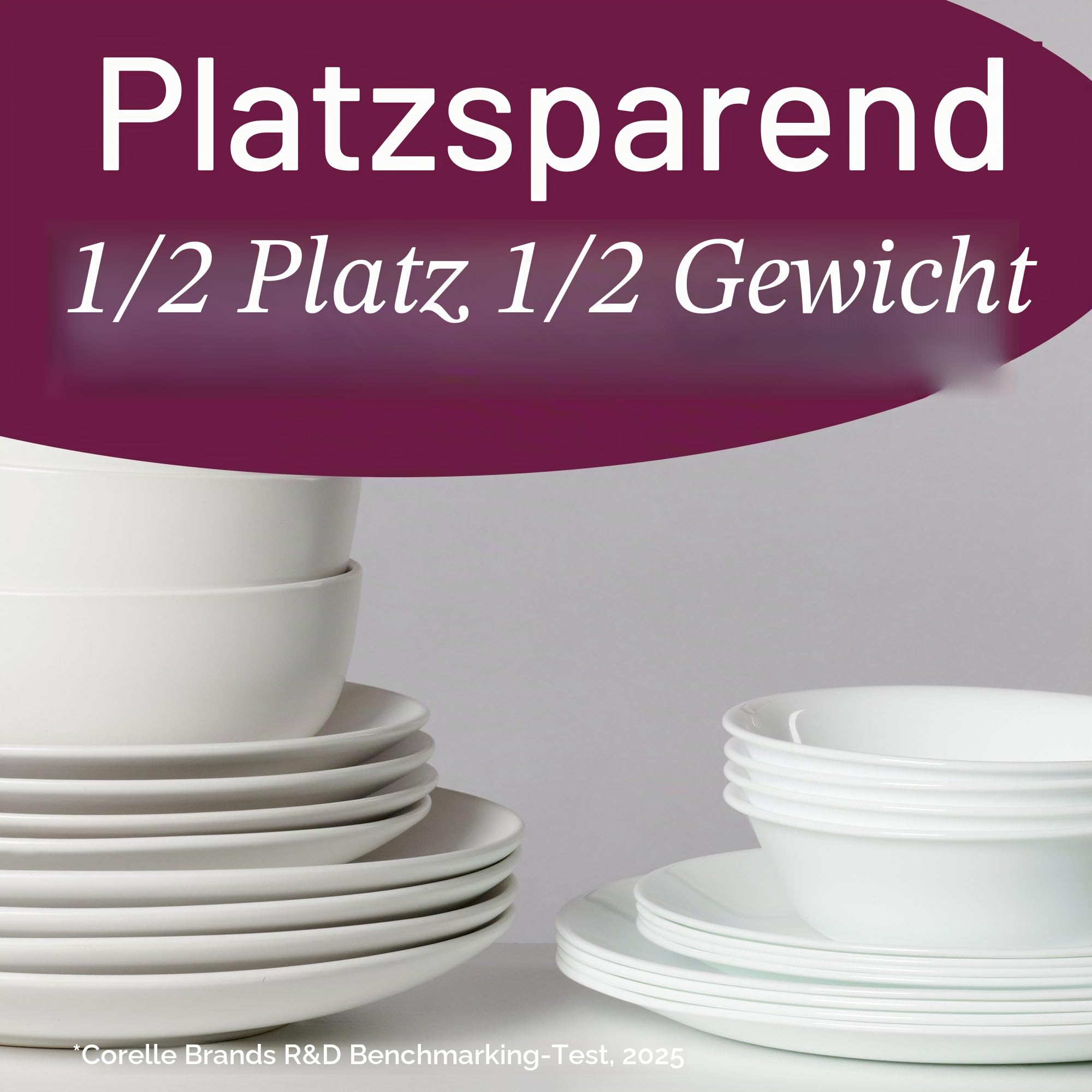 Corelle Vitrelle 18-teiliges Geschirrset aus Glas, Service für 6 Personen, dreilagig, splitter- und rissfest, Glasteller- und Schüssel-Sets, Knox