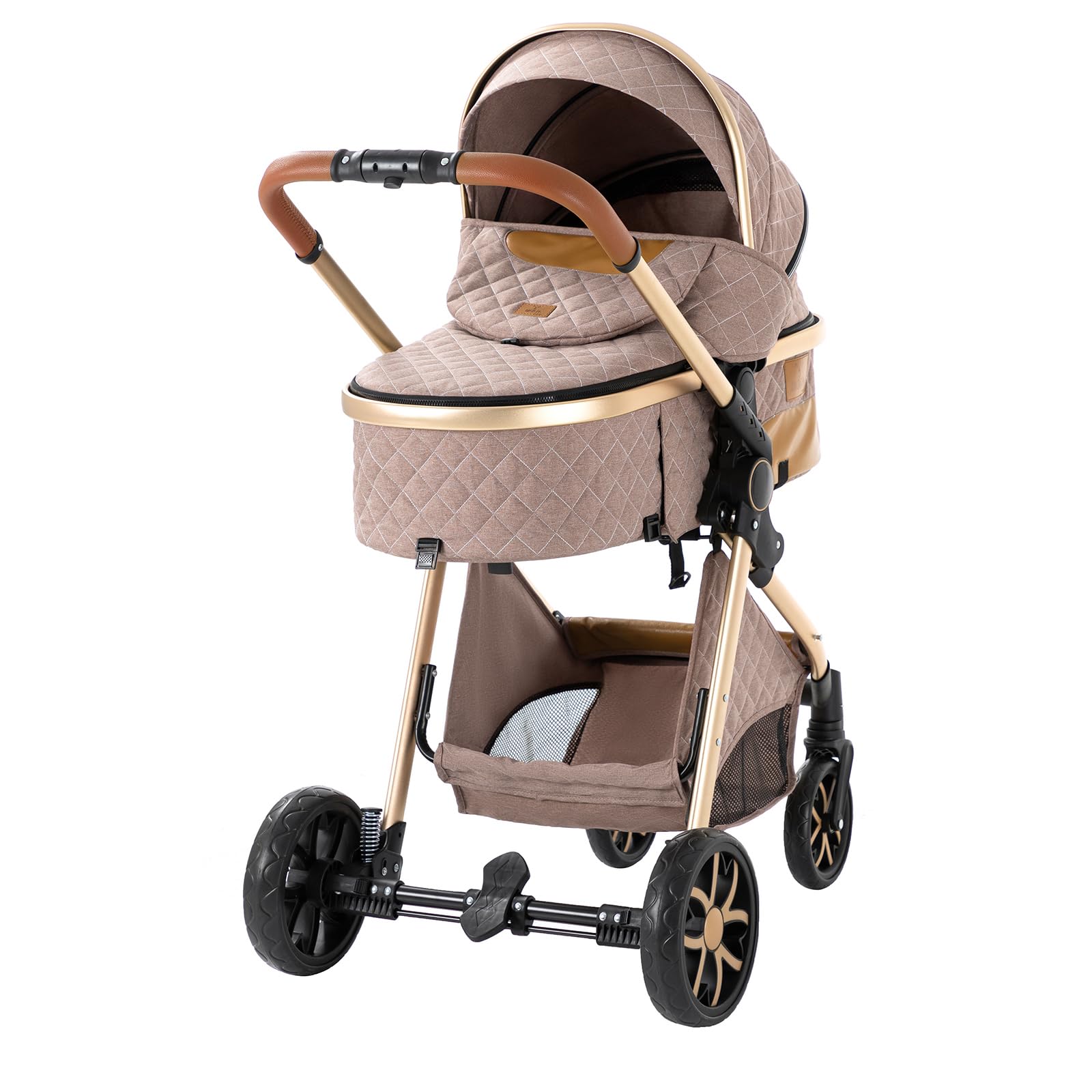 Carrito Bebe 3 en 1, Carrito Bebe con Empuje Reversible de Dos Vías, Carro 3 Piezas con Estructura de Aleación Aluminio, Cochecito Tres Piezas Para Recién Nacidos (225 Khaki-1)