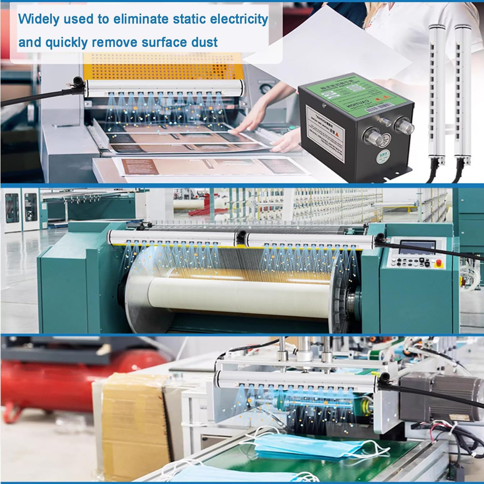 Ionisierender Luftstab zur statischen Entladung, Antistatik-Entferner, 2 Stück Antistatik-Entfernungsstab + 7-kV-Hochspannungsgenerator, Verwendung mit Luftkompressor, für Industrie, ESD-Zubehör (60