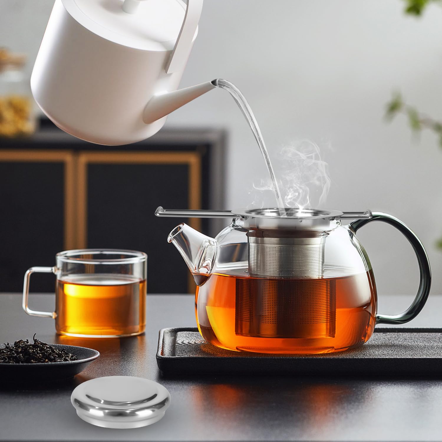 Infusor de Té de Acero Inoxidable 304, Filtro para Té con Tapa y Mango Plegable, Reutilizable 2 Piezas