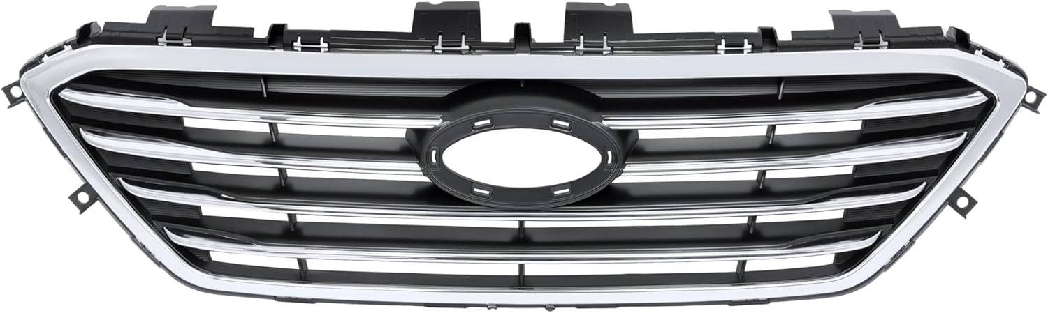 Front Upper Grill Compatible with 2015-2017 Hyundai Sonata Plastic(ABS) Chrome Grille Replacement for 86350-C2000 HY1200174