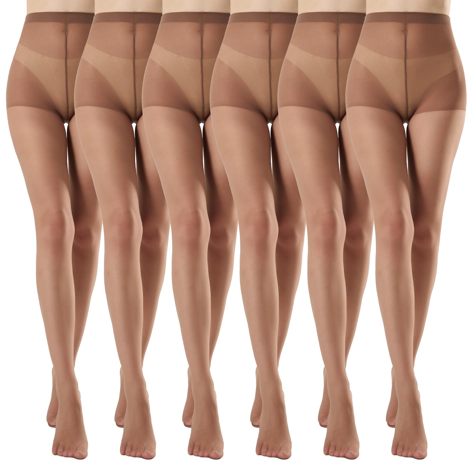 MANZI 6 Pairs Pantyhose for Women 20 Denier High Waist Sheer Tights Large