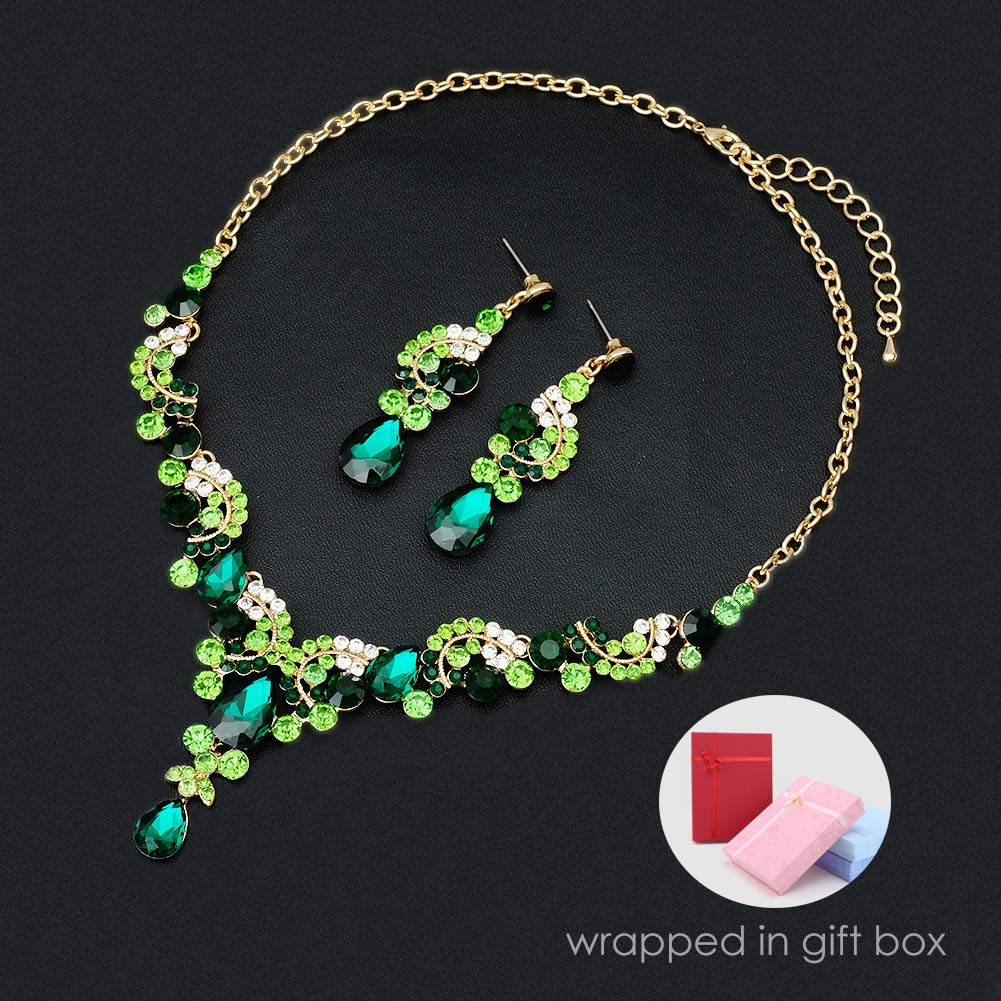CSY - Set di 4 eleganti collane, orecchini, bracciali, anelli, gioielli in cristallo austriaco, accessori per costume da donna