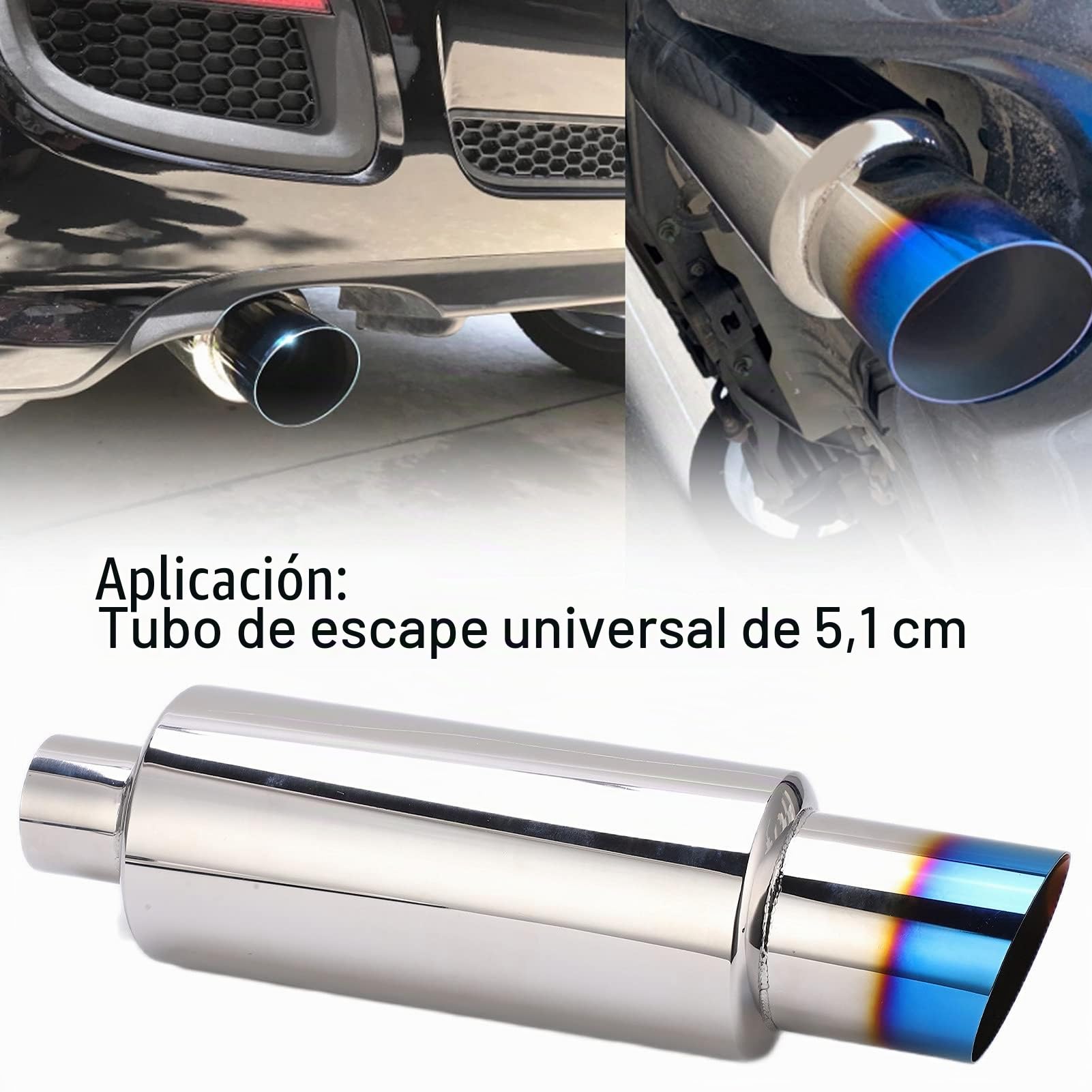 Silenciador de Escape, Diseño de Silenciador Recto, Diámetro de Entrada de 2 Pulgadas, Repuesto de Silenciador de Escape de Acero Inoxidable para Tubo de Escape Universal de 2 Pulgadas